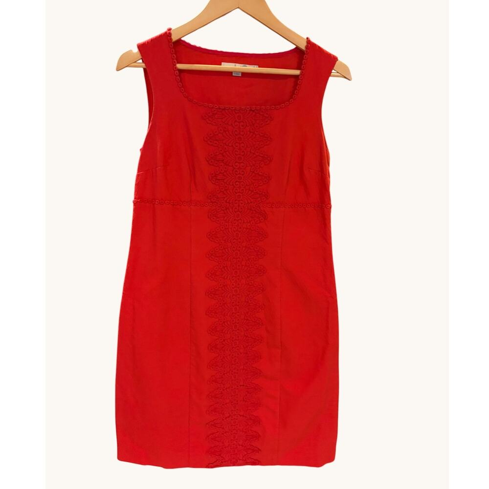 BODEN Women's Embroidered Shift Dress Size 10L Long Coral Red Square Neck